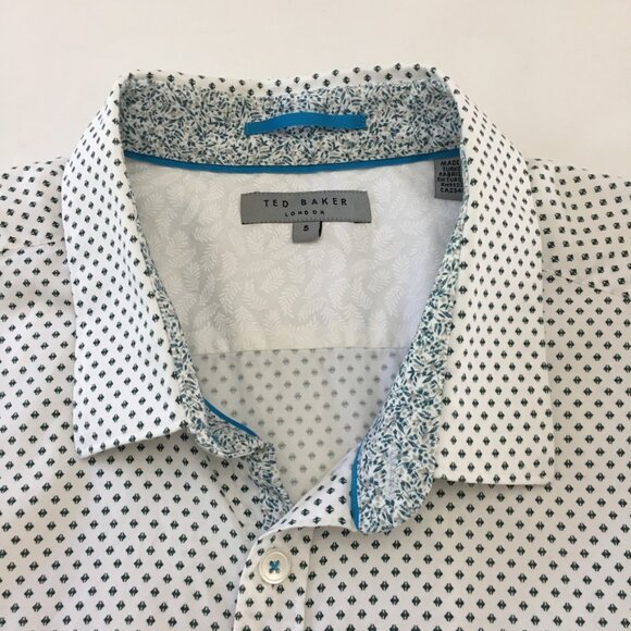 Ted Baker Mens Size 5 Button Down Shirt Collard Blue Gray White Floral Prints - Picture 2 of 12